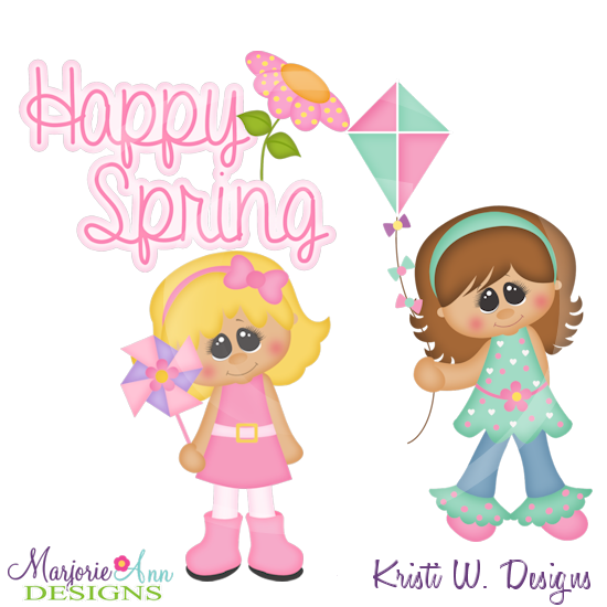 Happy Spring Girls Cutting Files-Includes Clipart - Click Image to Close